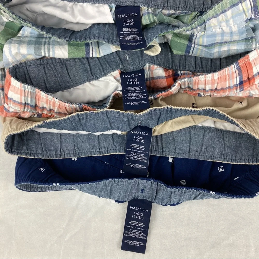 Set of 4 Nautica Plaid & Nautical Patterned Elastic Waist Shorts Boys' Sz 14/16 - Picture 12 of 14